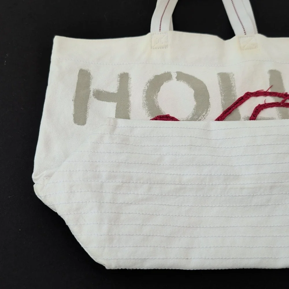 Y2K Hollister Canvas‎ Tote Bag Embroidered Beach Maroon White